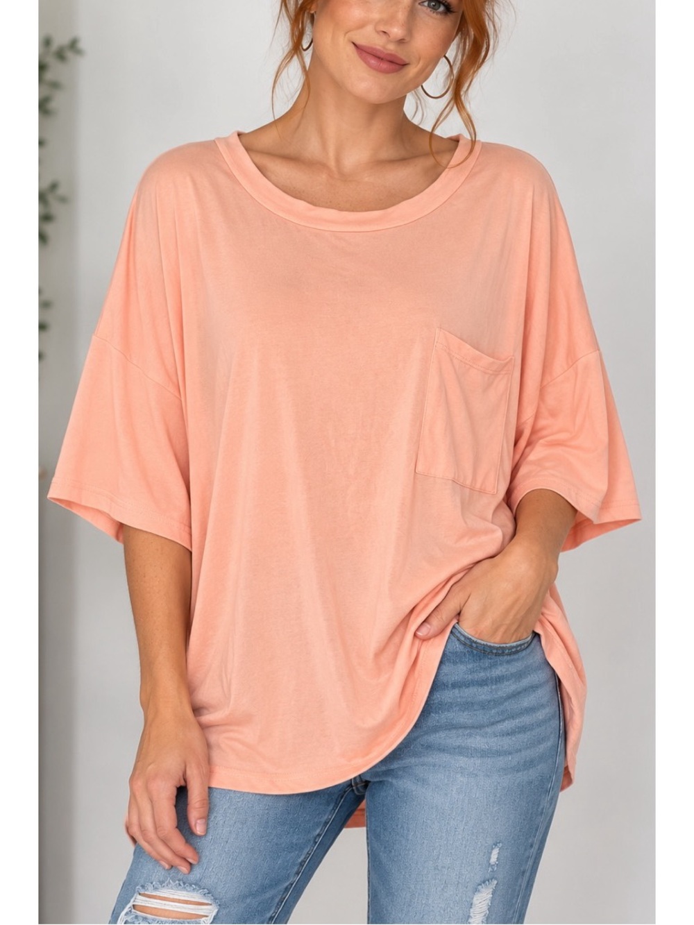 Sew in Love peach colored oversized tee